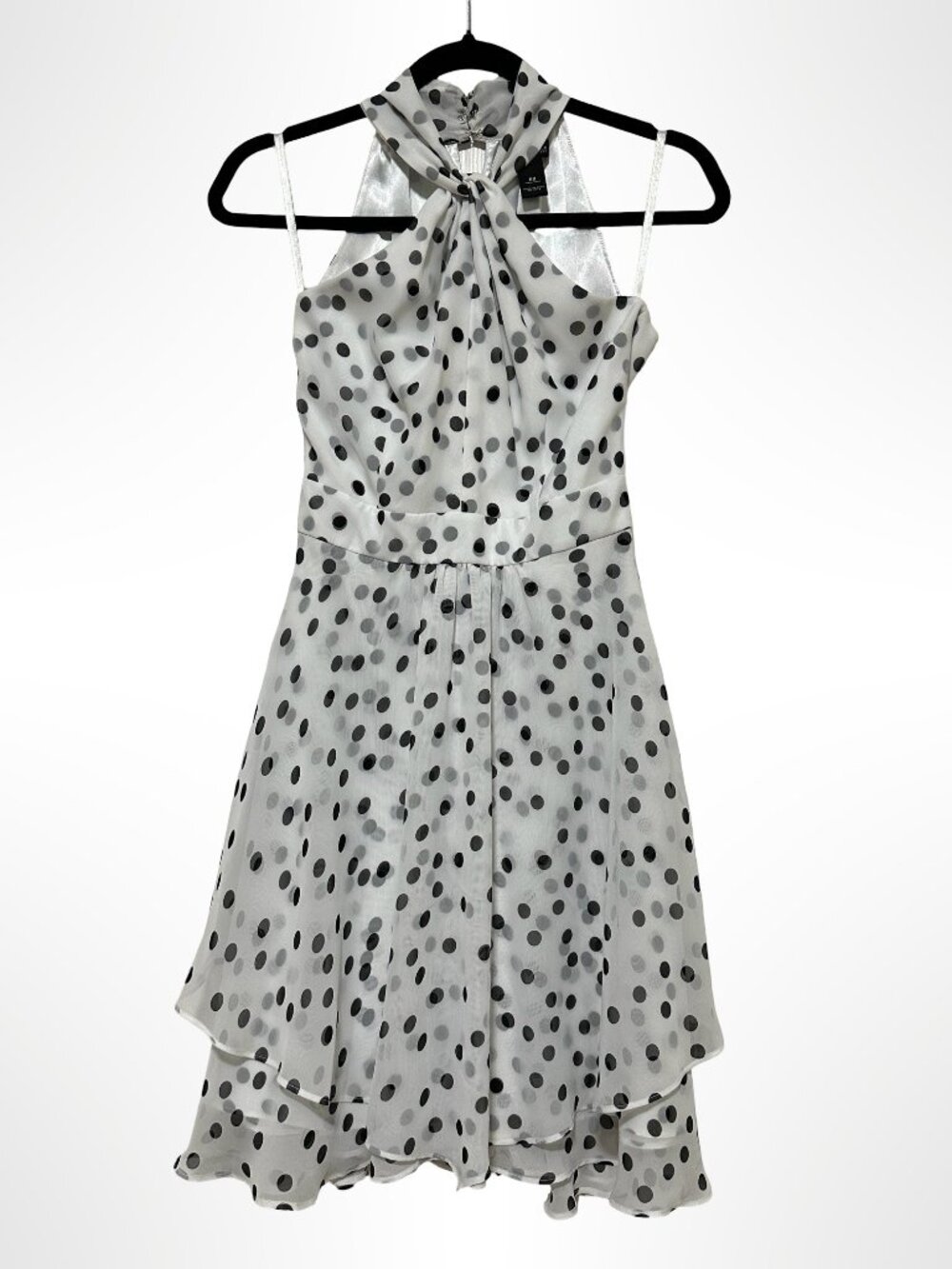WHITE HOUSE BLACK MARKET Polka Dot Halter Tiered Ruffle Dress Size XXS